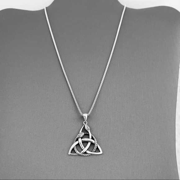 Sterling Silver Celtic Snake Necklace, Triquetra Chain, Animal Retiles Jewelry - Picture 6 of 8
